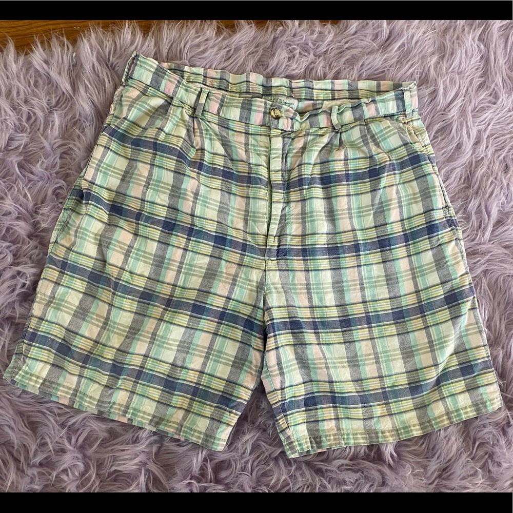 Vtg Size 38 Mens Izod Plaid Shorts 100% Cotton